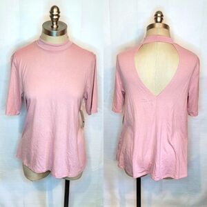 Eye Candy Super Soft Light Pink Mock Neck Tee With Open Back Size Medium